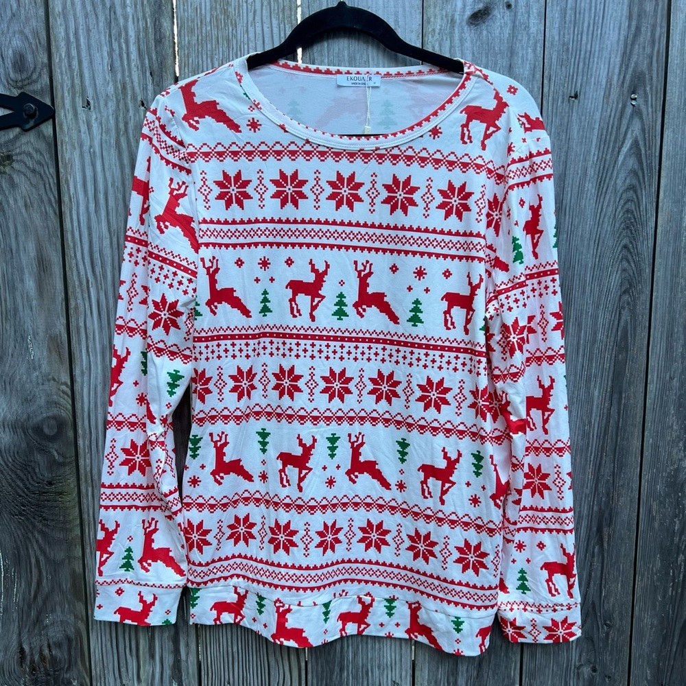 NWT EKOUAER Fair Isle Deer Christmas Holiday Women’s Top Sz Medium